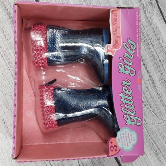 Glitter Girls Doll Boots Blue Glitter Pink Knit Trim Shoes Fits 14 Inch Dolls - Picture 4 of 7